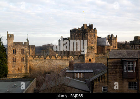 Alnwick Castle in Alnwick, Northumberland. The castle has been used in filming television series and movies. Stock Photo
