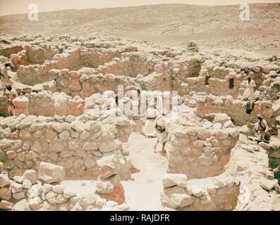 Excavations. Tell Beit Mirsim, (Kirjath Sepher). General view of ruins. After excavation. 1920, Israel, Debir ( reimagined Stock Photo