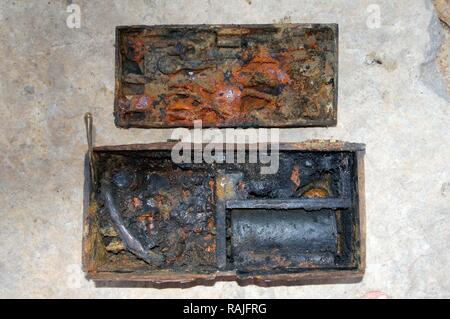 Box with tools of the ship wreck 'Lieutenant Zatsarennyj', Zmiinyi Island, Black Sea, Ukraine, Eastern Europe Stock Photo