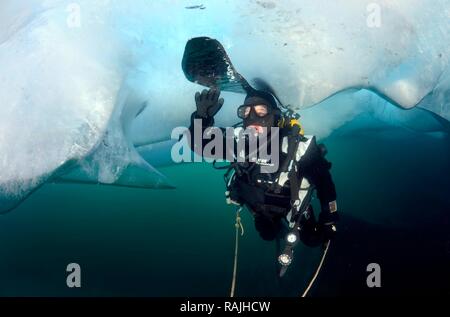 Ice-diving in Lake Baikal, Olkhon island, Siberia, Russia, Eurasia Stock Photo