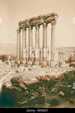 Baalbek. Temple of the Sun from cyclopean wall. 1900, Baalbek, properly ...