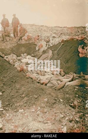 Tell el-Ful battlefield, Grave with fallen Turks. 1917, West Bank, a hilltop in East Jerusalem. Reimagined Stock Photo