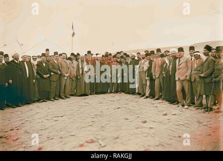 Pan-Islamic conference. Gathers at Shunet Nimrin, Transjordan. Group of delegates. 1931, Jordan. Reimagined Stock Photo