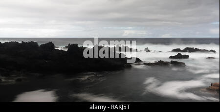 Seashore of the bay of Pombas aka Doves in Long exposure at Terceira island, Azores, Portugal Stock Photo