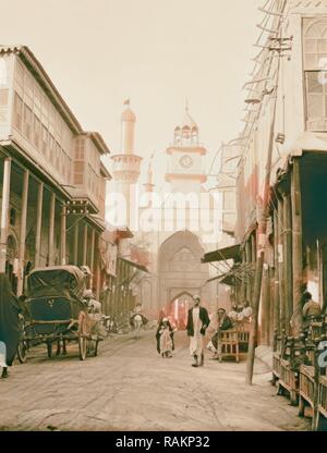 Iraq. Kerbela. Second holy city of the Shiite Muslims. Entrance to the great mosque. 1932, Iraq, Karbalāʾ. Reimagined Stock Photo