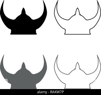 Viking helmet icon set grey black color vector I outline flat style simple image Stock Vector