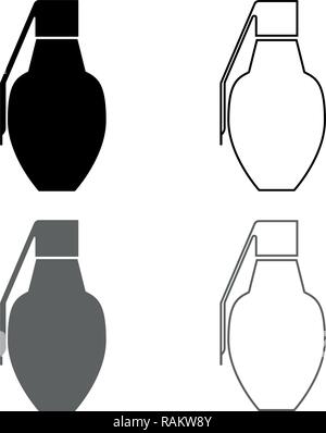 Grenade icon set grey black color vector I outline flat style simple image Stock Vector