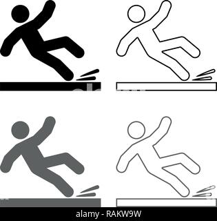Falling man icon set grey black color vector I outline flat style simple image Stock Vector