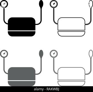 Pressure measuring apparatus Medical device for measuring blood pressure pulse Tonometer medical instrument icon set grey black color vector illustrat Stock Vector