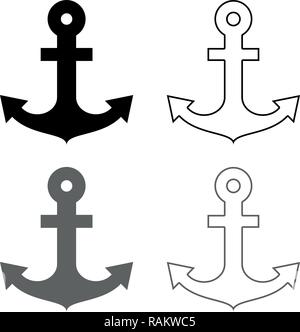 Ship anchor for marine nautical design icon set grey black color vector I outline flat style simple image Stock Vector