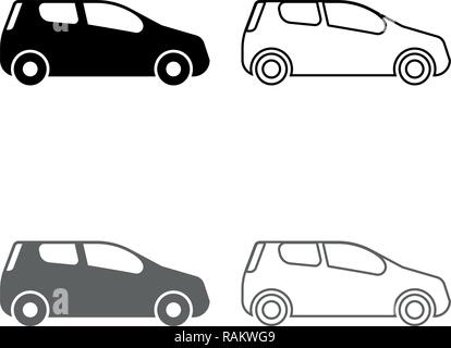 Mini car Compact shape for travel racing icon set grey black color vector I outline flat style simple image Stock Vector