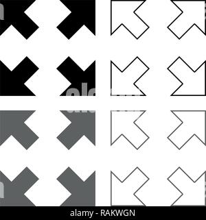 Four arrows pointing to different directions from the center icon set grey black color vector I outline flat style simple image Stock Vector