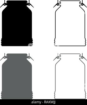 Milk can container icon set grey black color vector I outline flat style simple image Stock Vector
