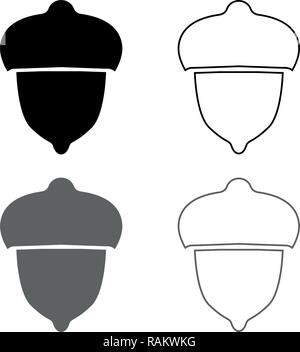 Acorn forest nut icon set grey black color vector I outline flat style simple image Stock Vector
