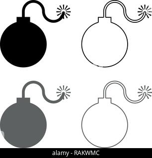 Bomb explosive military Anicent time bomb Weapon with fire spark concept advertising boom icon set grey black color vector I outline flat s Stock Vector