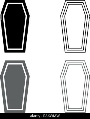 Coffin Insurance concept Funeral subject Lid coffin icon set grey black color vector I outline flat style simple image Stock Vector