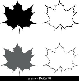 Maple leaf silhouette icon set grey black color vector I outline flat style simple image Stock Vector