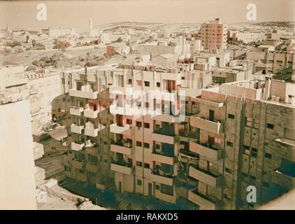 Jerusalem skyscrapers at head of Ben Yahuda Street off King George Ave. 1940, Israel. Reimagined by Gibon. Classic reimagined Stock Photo