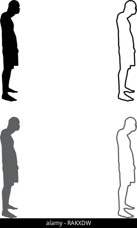 Man closing his eyes his hands silhouette side view icon set grey black color vector I outline flat style simple image Stock Vector