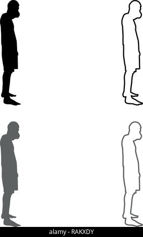 Man covering his mouth Silhouette concept close mouth shock grief icon set grey black color vector I outline flat style simple image Stock Vector