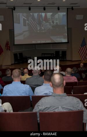 The Sergeant Major of the Army, Dan Dailey addressed noncommissioned officers of the Maine Army National Guard in a video teleconference during a “Not in my Squad” training. Dailey, who started the initiative, talked about the importance of solving problems at the lowest echelon through mutual trust and understanding in units. He also took time to answer questions about everything from professional development requirements, to the body fat standards. (Maine Army National Guard Stock Photo