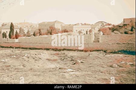 Wall of American Consulate, Mamilla Road, and cemetery, Jerusalem. 1907, Israel. Reimagined by Gibon. Classic art reimagined Stock Photo