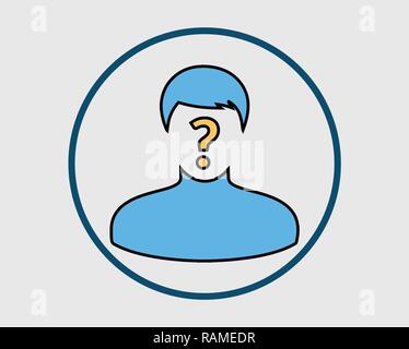 Colorful Identify Icon. Man with Question mark on his mouth. Stock Vector