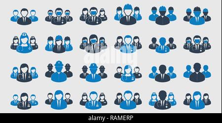 Differnet Teamwork Icon set. Doctor, Engineer, Nurse, Corporate man etc Stock Vector