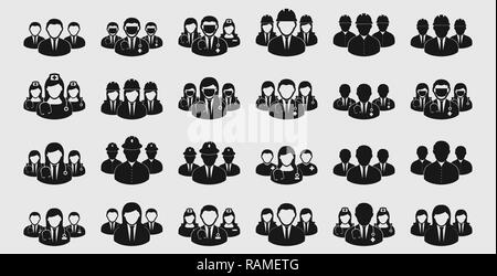Differnet Teamwork Icon set. Doctor, Engineer, Nurse, Corporate man etc Stock Vector