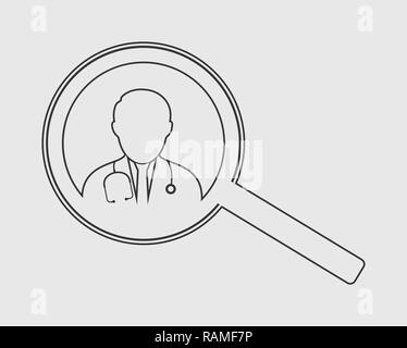 Search doctor line Icon on gray background. Stock Vector