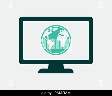 Global communication icon with Globe and computer monitor symbol. Stock Vector