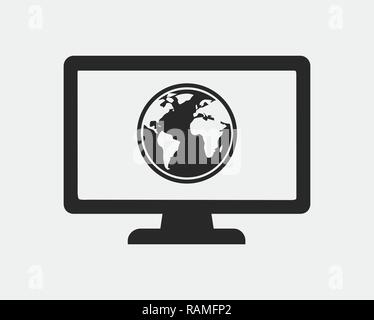Global communication icon with Globe and computer monitor symbol. Stock Vector
