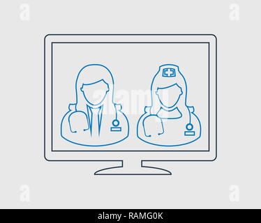 E-Health Care line Icon on gray background Stock Vector