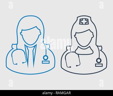 Medical Team line Icon  on gray background Stock Vector