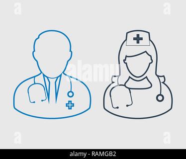 Medical Team line Icon  on gray background Stock Vector