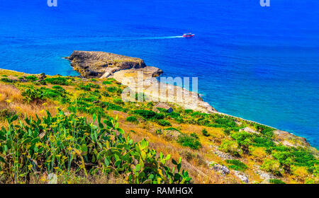 italian sea panorama background - arid apulia landscape of Salen Stock Photo