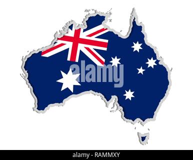 Map and flag of Australia, Symbols of Australia paper cut style vector illustration isolated on white background Stock Vector