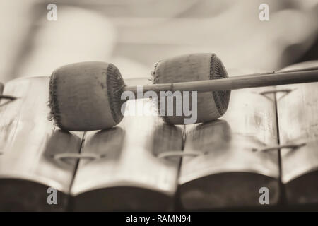 Thai alto xylophone monochrome image on nature background. Stock Photo