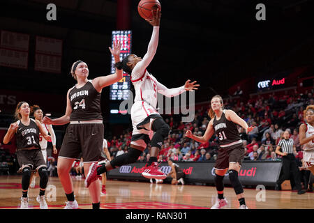 Piscataway, New Jersey, USA. 4th Jan, 2019. Rutgers Scarlet Knights guard CIANI CRYOR (5) drives to the basket against the Brown Bears in a game at the Rutgers Athletic Center. Credit: Joel Plummer/ZUMA Wire/Alamy Live News Stock Photo