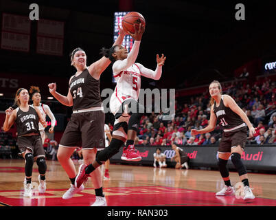 Piscataway, New Jersey, USA. 4th Jan, 2019. Rutgers Scarlet Knights guard CIANI CRYOR (5) drives to the basket against the Brown Bears in a game at the Rutgers Athletic Center. Credit: Joel Plummer/ZUMA Wire/Alamy Live News Stock Photo