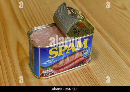 Luncheon meat Spam of the company Hormel, Fruehstuecksfleisch Spam der Fa. Hormel Stock Photo