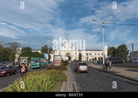 Art Nouveau facade of the central station Lviv-Holovnyi, Lviv, Ukraine Stock Photo