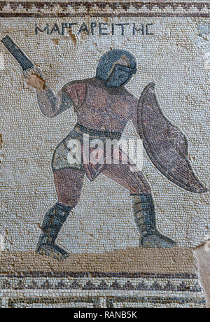 Ground mosaic, house of the gladiators, excavation site, Kourion, Cyprus, Bodenmosaik, Haus der Gladiatoren, Ausgrabungsstaette, Zypern Stock Photo