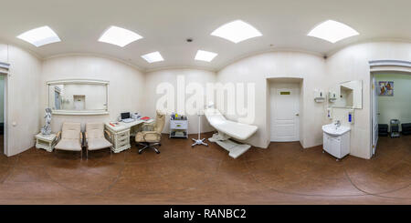 360 degree panoramic view of MINSK, BELARUS - APRIL 29, 2016: Panorama in interior doctor office in a modern medical center.  Full 360 by 180 degree seamless spherical panorama in