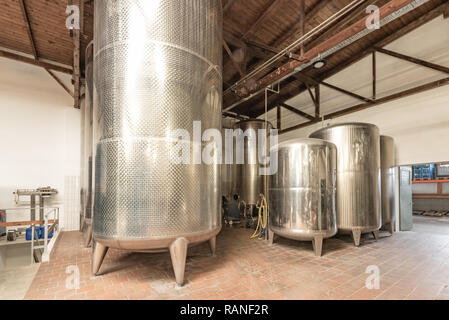 Large steel tanks for storing liquids. Juice, beer Stock Photo