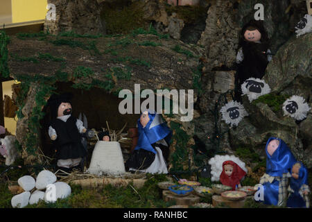Traditional nativity scene with holy family in bethlehem at Christmas ...