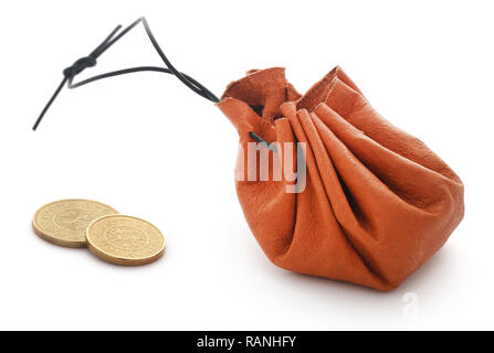 Leather coin pouch with Danish Krone Stock Photo