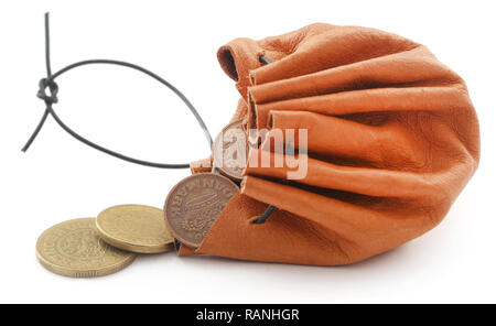 Leather coin pouch with Danish Krone Stock Photo