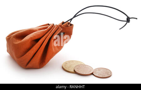 Leather coin pouch with Danish Krone Stock Photo