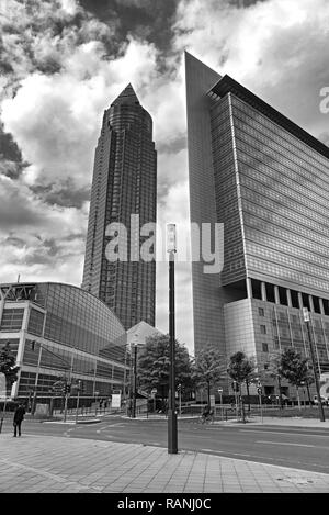 the trade fair tower in black and white, frankfurt am main Stock Photo